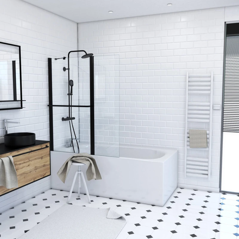 AURLANE FAC279 Bath Screen, Matte Black - Image 1