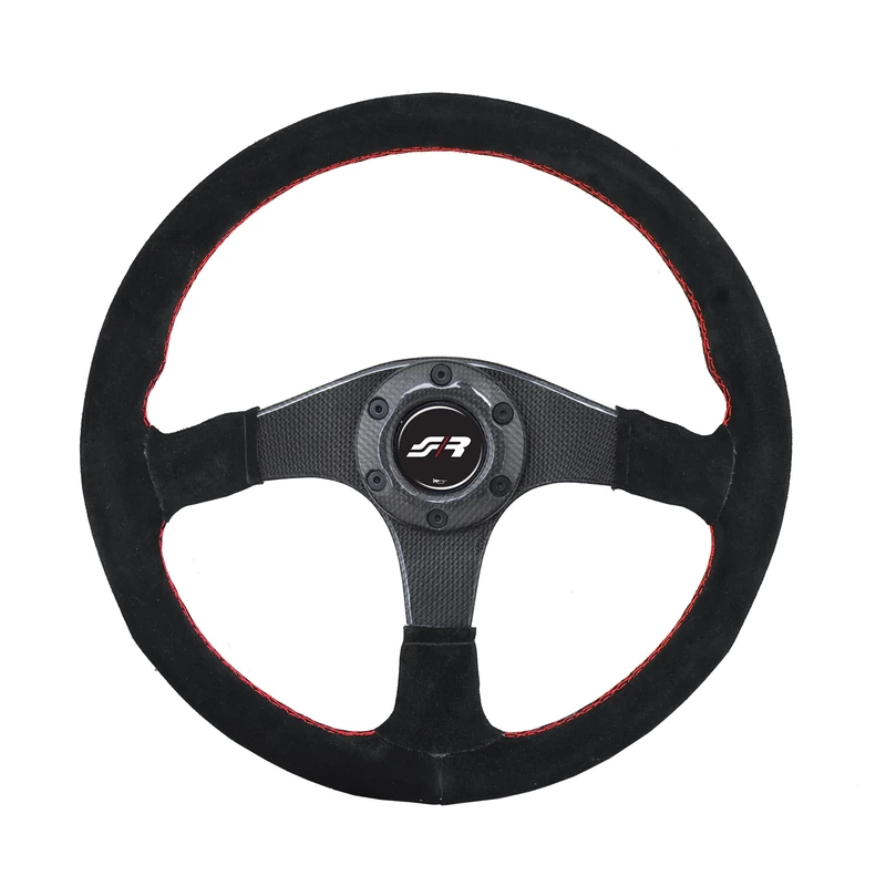 Simoni Racing Universal Steering Wheel Walter - Carbon - Black Suede + Red Stitching - Diameter 350mm