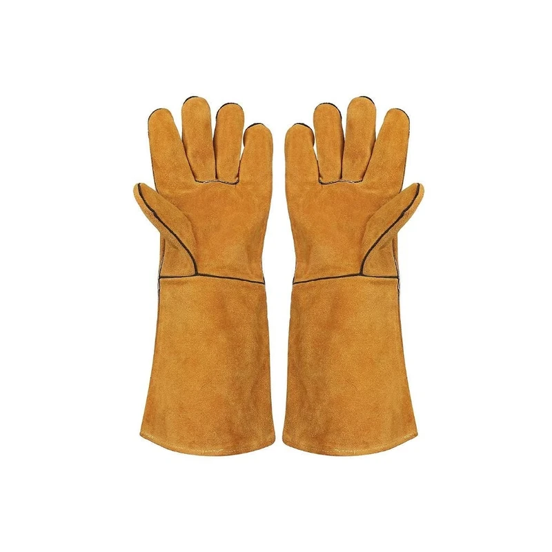 FZTEY High Temperature Gloves, Stove, Fireplace Welders Ultimate Thermal Fire, Cut, Knife Resistant Safety Work Protective Leather Gauntlets For BQQ, Welding, Oven, Grill, Mig Gardening (Yellow)