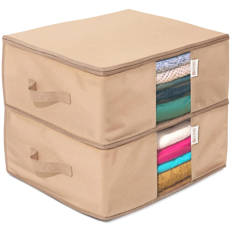 Clothes Storage Bag Organizer with Cedar Insert to Protect from Moth, Moist, Dirt, Dust etc. - Set of 2 Bags for Clothes, Sweaters, Beddings, Blanket, Blouses and More –Underbed Storage Moth Bag - Image 1