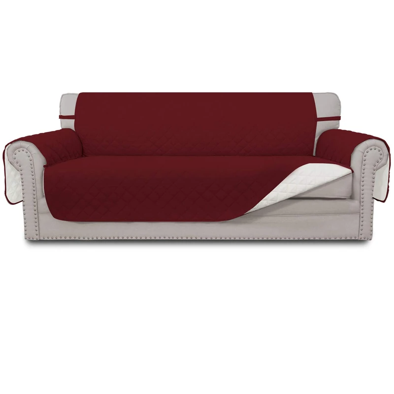 Easy-Going Sofa Slipcover Reversible Sofa Cover Water Resistant Couch Cover with Foam Sticks Elastic Straps Furniture Protector for Pets Kids Children Dog Cat (Sofa, Christmas Red/Ivory)