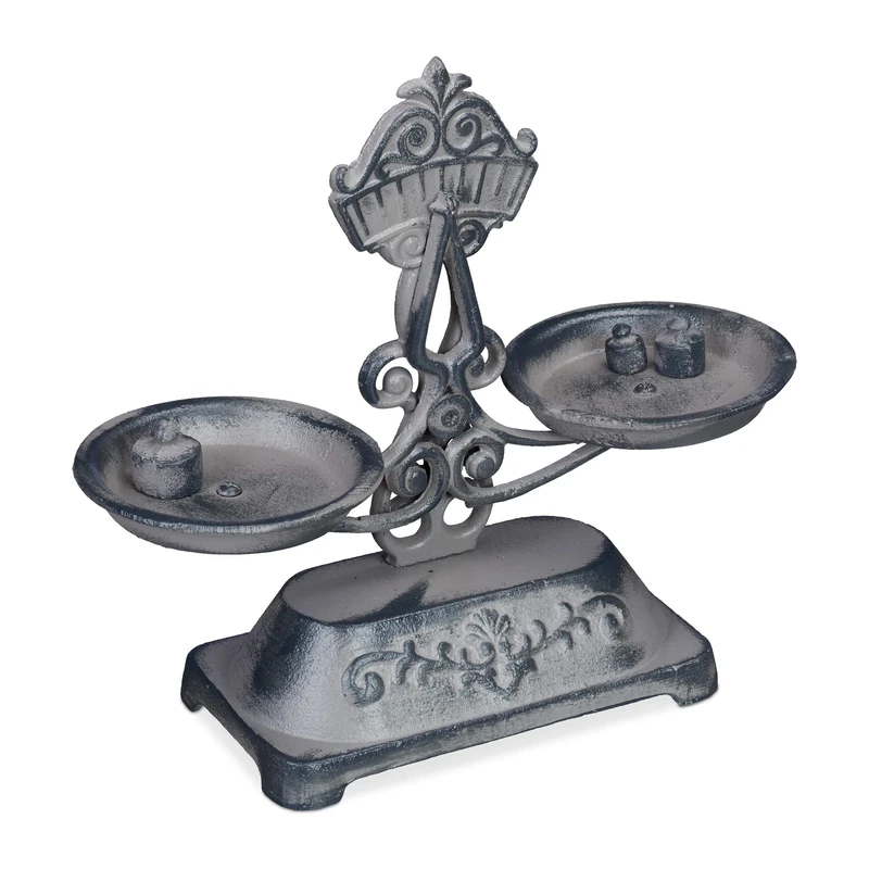 Relaxdays Ornament Scales, Antique Look, Vintage Double Scale, 3 Weights, Kitchen Countertop, Cast Iron, Grey/Black