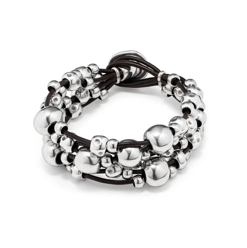 Bracelet Ancha of Leather Brown in Alloy of Metal Plated in Silver of Sterling Min Perimeter 15,6