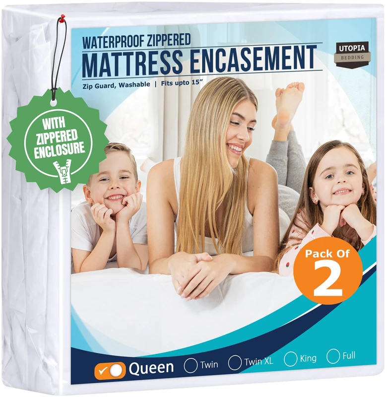 Utopia Bedding Zippered Mattress Encasement, Six-Sided Absorbent Cover, Waterproof Protector, Bed Bug & Dust Mite Proof (Queen)