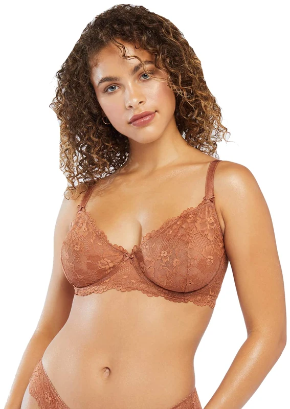 Savage X Fenty Women's Floral Lace Unlined Bra, Tobacco Nude, 36D - Image 1
