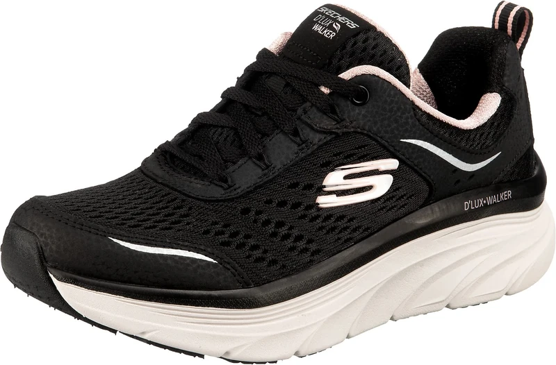 Skechers Women's D'lux Walker Infinite Motion Trainers,Black Leather Mesh Pink Trim,7 UK