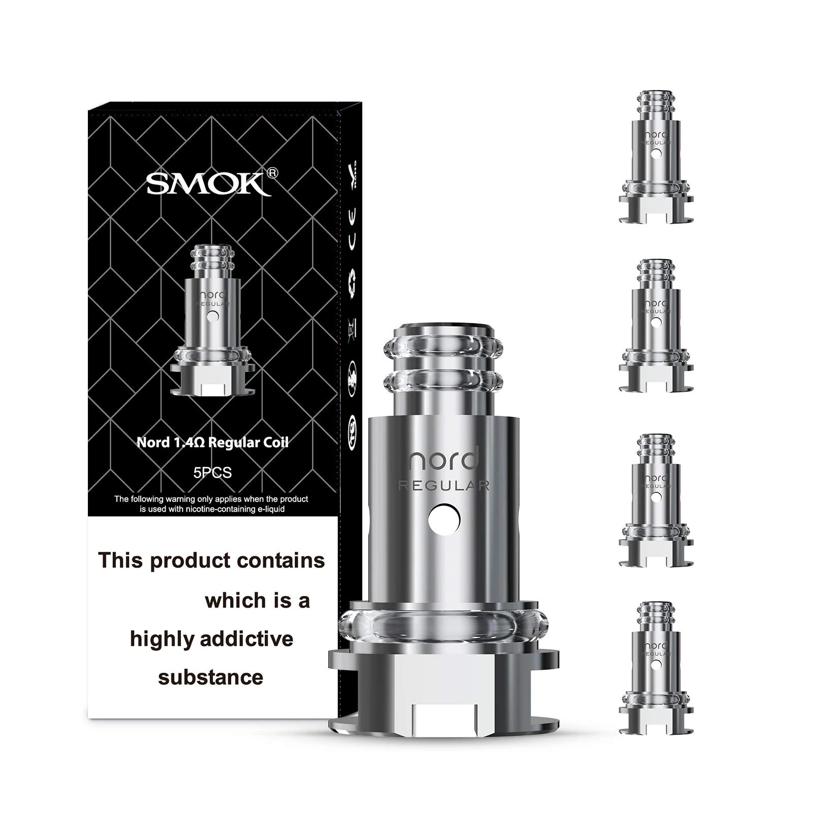Smok Nord Replacement Coils, 1.4 Ohm, Regular, Mtl Vaping, Works With Priv N19 Kit, Nord Pod Series, Refillable, Smok Vaping Coils, Pack of 5, No Nicotine