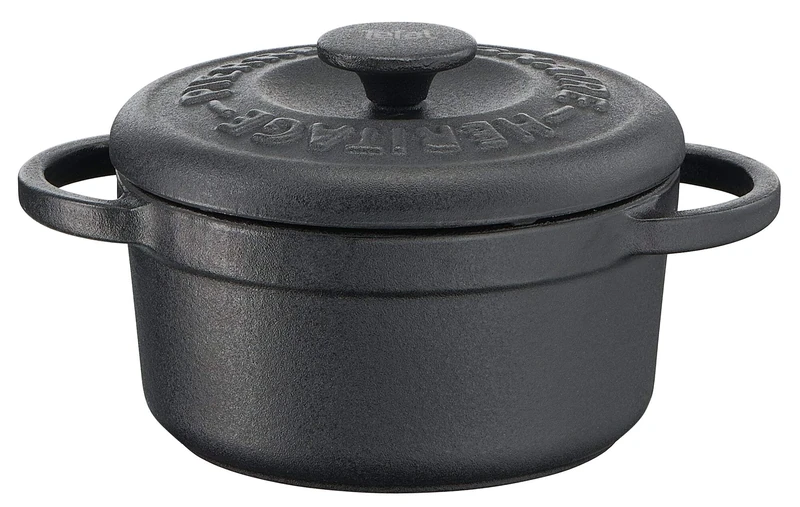 Tefal Pierre Gagnaire Heritage Set of 4 Mini Round Cast Steel Casserole Dishes 10 cm / 0.3 L Induction E223S404, Black