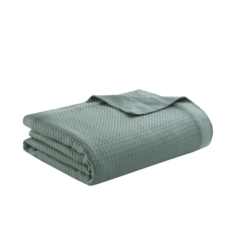 Madison Park 100% Egyptian Cotton Lightweight Summer Blanket, Breathable Waffle Knit Design, Soft Cozy All-Season Throw for Bed, Couch or Sofa, Teal Full/Queen Size (90"x90")
