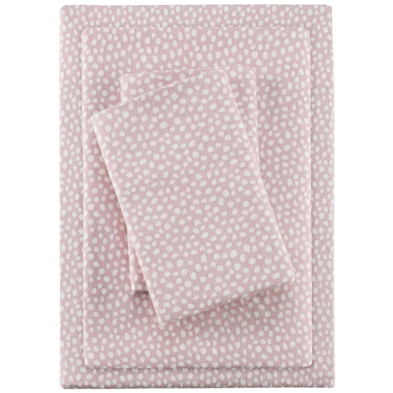 SLEEP PHILOSOPHY True North Cozy Flannel Warm 100% Cotton Sheet - Novelty Print Animals Stars Cute Ultra Soft Cold Weather Bedding Set, King, Blush Dots 4 Piece