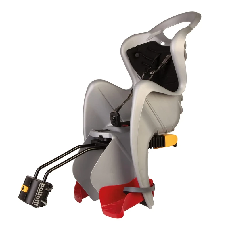 b bellelli Mr Fox - Rear Bicycle Seat - for Children Up to 22 kg, 3 to 8 years old - Fixed to frame, Reclining - Silver
