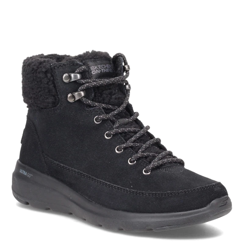 Skechers Womens Glacial Ultra Woodlands GO RUN TRAIL ALTITUDE HIGHLY ELEVATED, Black Suede Textile Trim, 5 UK