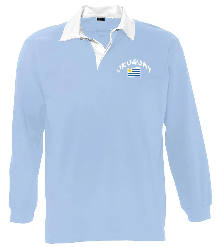 Supportershop Unisex_Adult LS Uruguay Rugby Polo Shirt, Blue, XL - Image 1