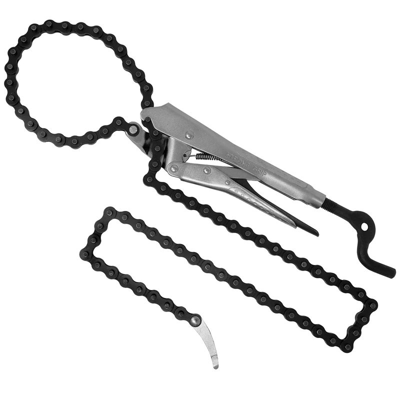 Strong Hand Tools, Locking Chain Pliers, Removable 48″ Chain, Holds Up to 14" Diameter Pipes, Unique Easy Open Crank Handle, Quick Release Trigger, PFC1048