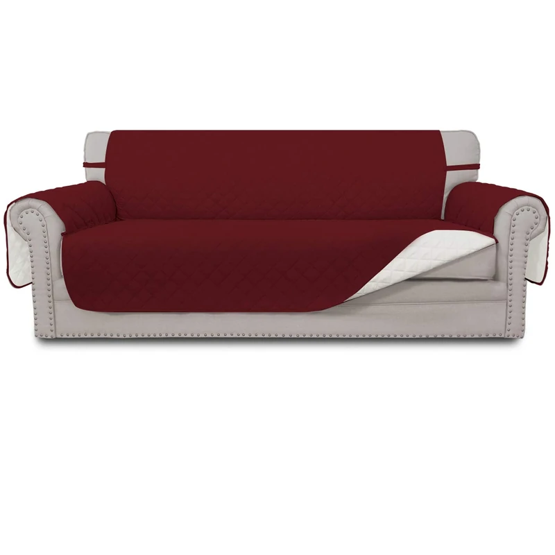 Easy-Going Reversible Oversized Couch Cover for 3 Cushion Couch Sofa Cover for Dogs Water Resistant Furniture Protector Cover with Foam Sticks for Pet (Oversized Sofa, Christmas Red/Ivory)