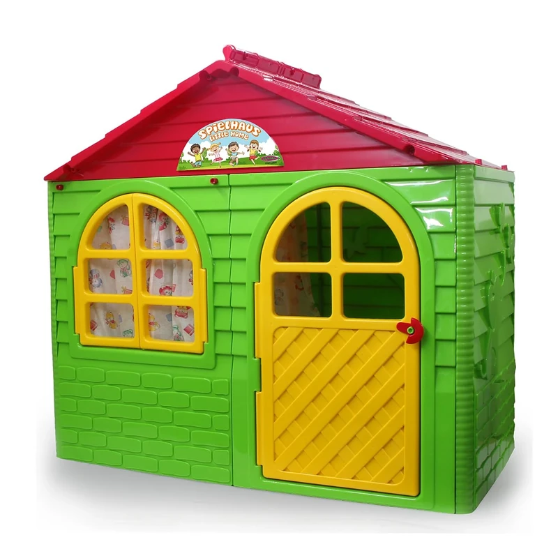JAMARA Little Home 460500 Playhouse Made of Robust Plastic, Assembly, Sturdy Plug-In System, Easy to Clean, Suitable for Indoor and Outdoor Use, Doors/Windows Can Be Open, Curtains, Green