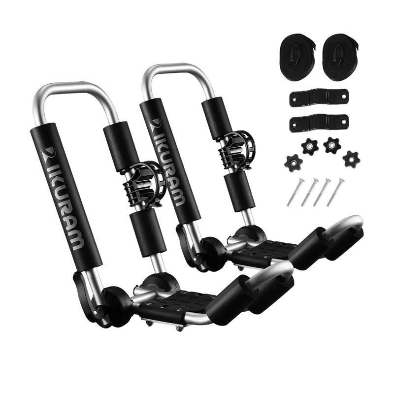 IKURAM R Kayak/Surf/Ski Roof Carrier Rack of J-Style Folding Universal Field & Stream 3-in-1 Multifunction for Canoe, SUP, Kayaks, Surfboard and Ski Board Rooftop Mount on SUV, Car and Truck (2 pcs)