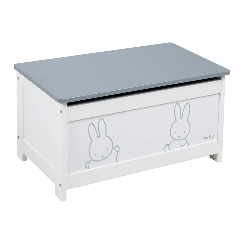 roba Miffy Wooden Toy Chest, toy chest for children with hinged seat and damping mechanism, chest bench for the children's room, white children's chest bench for boys and girls