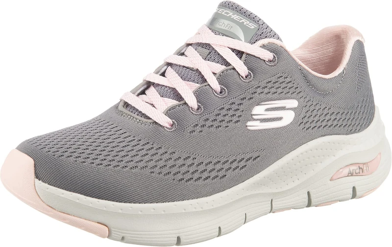 Skechers Women's Arch Fit Big Appeal Sneaker,Gray Knit Mesh / Pink Trim,8 UK