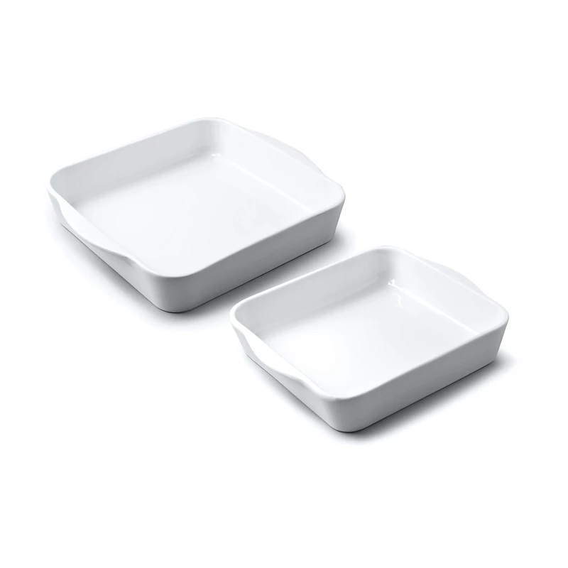WM Bartleet & Sons 1750 TSET179 Set of 2 Traditional Porcelain Square Roasting/Baking Dishes (23cm/28cm) – White