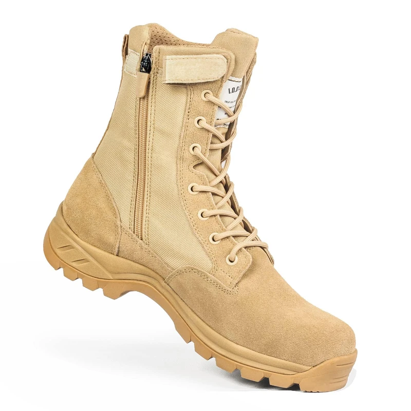IODSON Men's Breathable Military Tactical Boots with Side Zipper, Puncture Resistant Leather Work & Combat Boots, Outdoor Army Patrol Shoes IDS-928 - Image 1