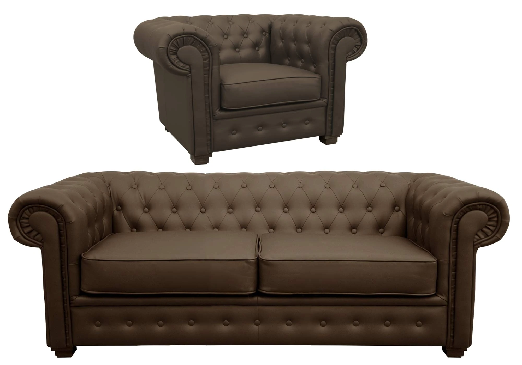 Chesterfield Style Venus Sofa 3 Seater 2 Seater Armchair Brown Faux Leather (2+1 Seater)