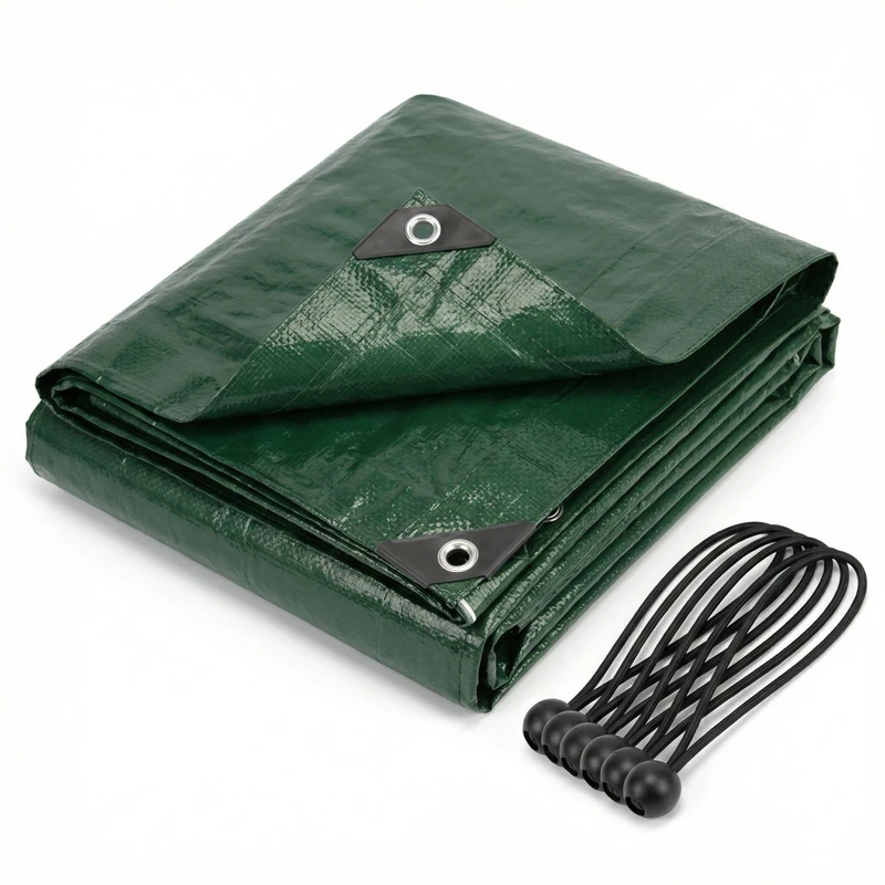 CoverUp! Tarpaulin 4 x 5 m [200 g/m2] & 12 Bungee Cords, Cover tarpaulin waterproof with eyelets for garden furniture, pool, car, truck, waterproof & tear-resistant protective tarpaulin heavy duty