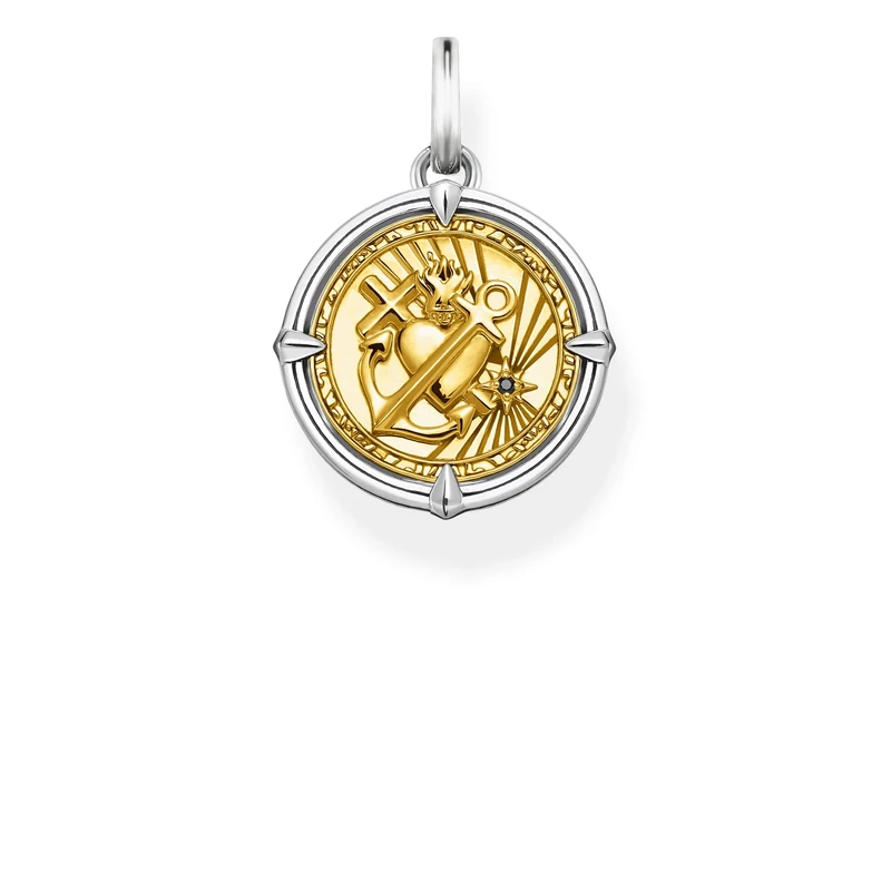 Thomas Sabo Pendant Faith, Love, Hope 925 Sterling Silver, Blackened, 18k Yellow Gold Plating