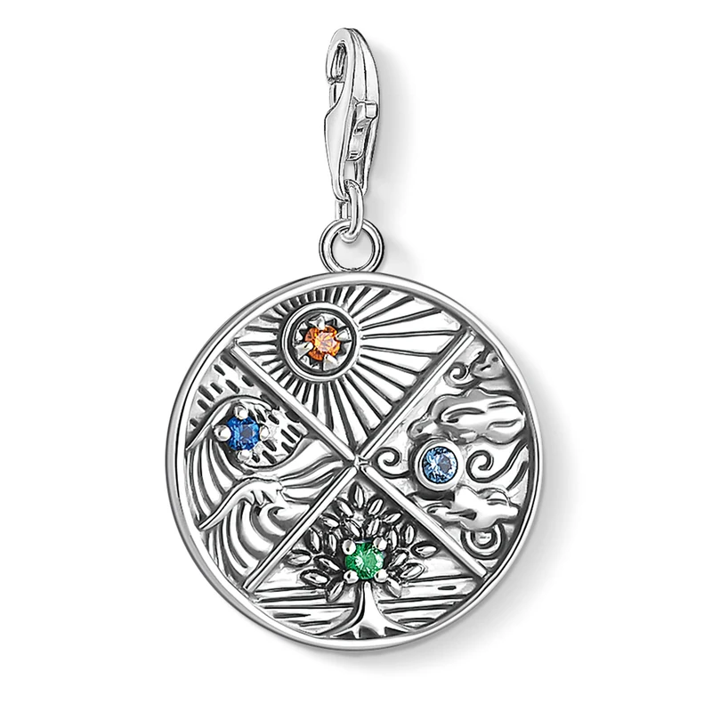 Thomas Sabo Women Charm Pendant 4 Elements Earth Water Air Fire Charm Club 925 Sterling Silver 1814-945-7
