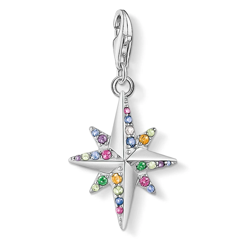 Thomas Sabo Women Charm Pendant Colourful Star Charm Club 925 Sterling Silver 1817-342-7