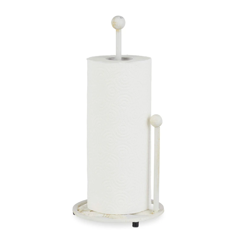 Relaxdays Standing Kitchen Roll Dispenser, Paper Towel Holder, Retro, Shabby-Chic, Cast Iron, Height: 33 cm, White