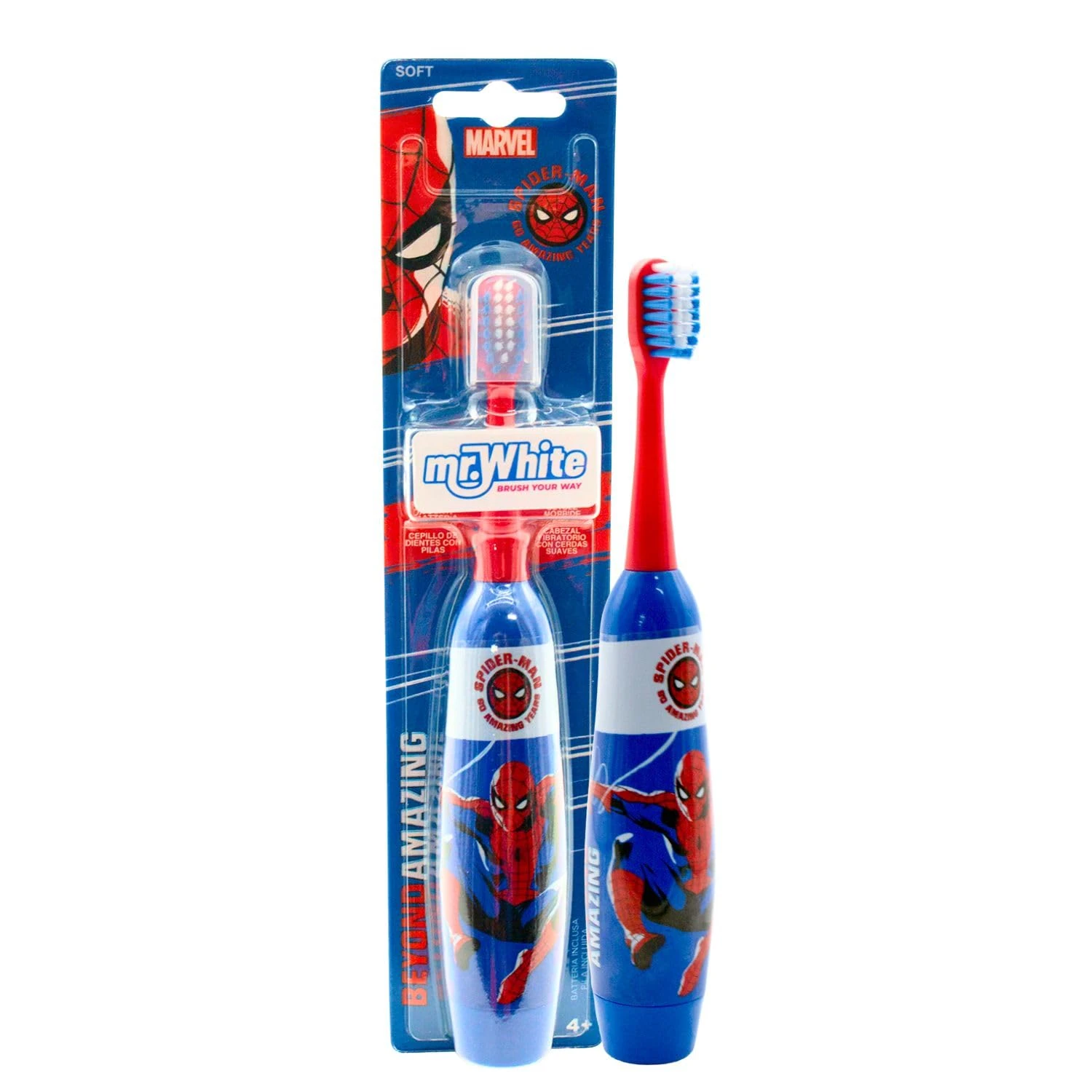 Marvel Spiderman Battery Powered Electric Toothbrush for Kids – Soft Rounded Bristles, Enhanced Vibration, Protection Cap & Battery Included | Gentle & Fun Oral Care for Children Ages 4+