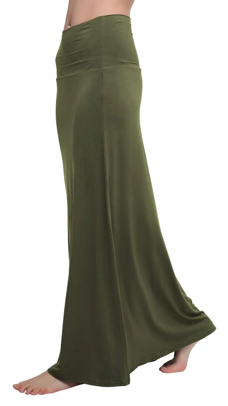 Urban CoCo Women's Casual Ruched Stretchy High Waist A-Line Skirt Pleated Flared Midi Skirt, Army Green, M