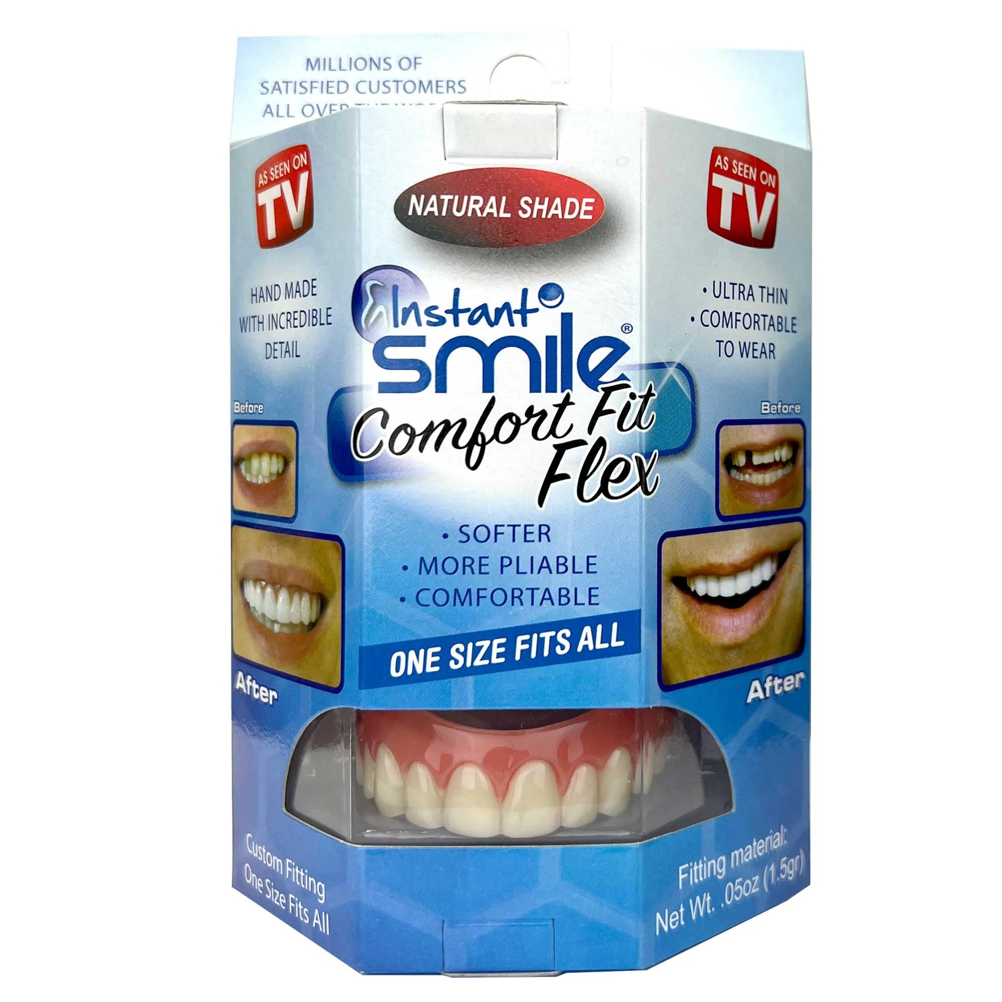 Instant Smile Comfort Fit Flex Cosmetic Upper Teeth, Natural Shade, Comfortable Upper Veneer for Extended Wear, Teeth Veneers for Men and Women, 1 Size Fits Most