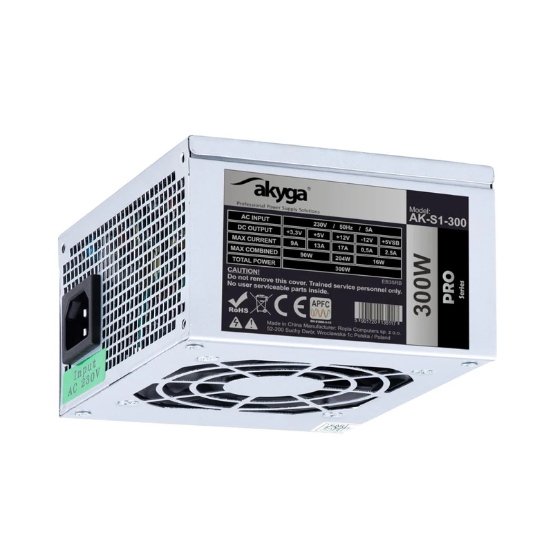 AKYGA AK-S1-300 SFX Power Supply for PC 300W PPFC P4 2X SATA 2X Molex 12 cm Fan