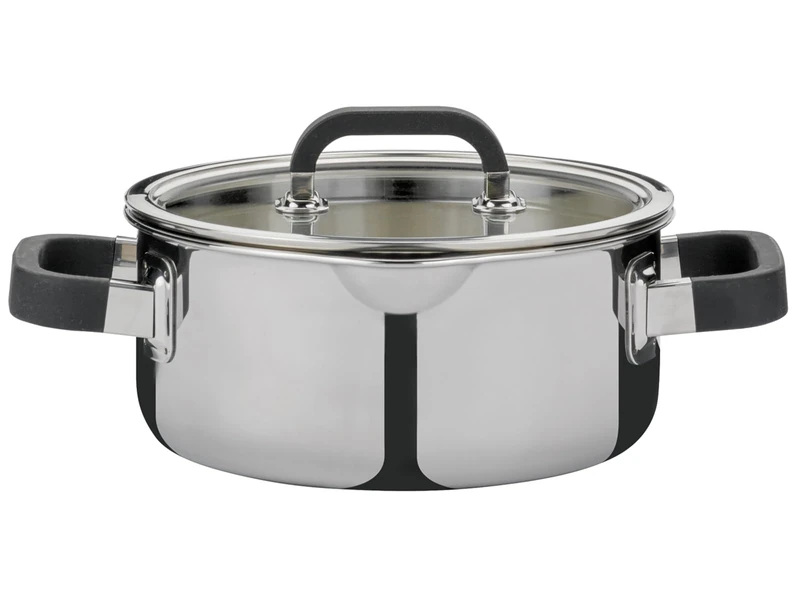 Spring Fusion 2+ stewing pan Low, 24 cm, 5-Layer Multi-Layer Material, Handles with Silicone Coating, Inner Scale, Suitable for Induction cookers