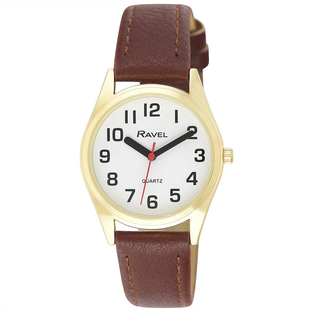 Ravel Women's Super Bold Sight Aid Watch with Big Numbers - Brown/Gold Tone/White Dial