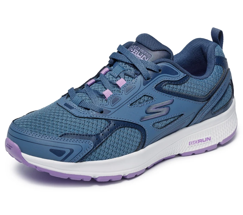Skechers GO RUN CONSISTENT, Women's Go Run Consistent Slip On Trainers, Blue (Blue Leather/Synthetic/Purple Trim/Textile Blpr), 5.5 UK (38.5 EU)