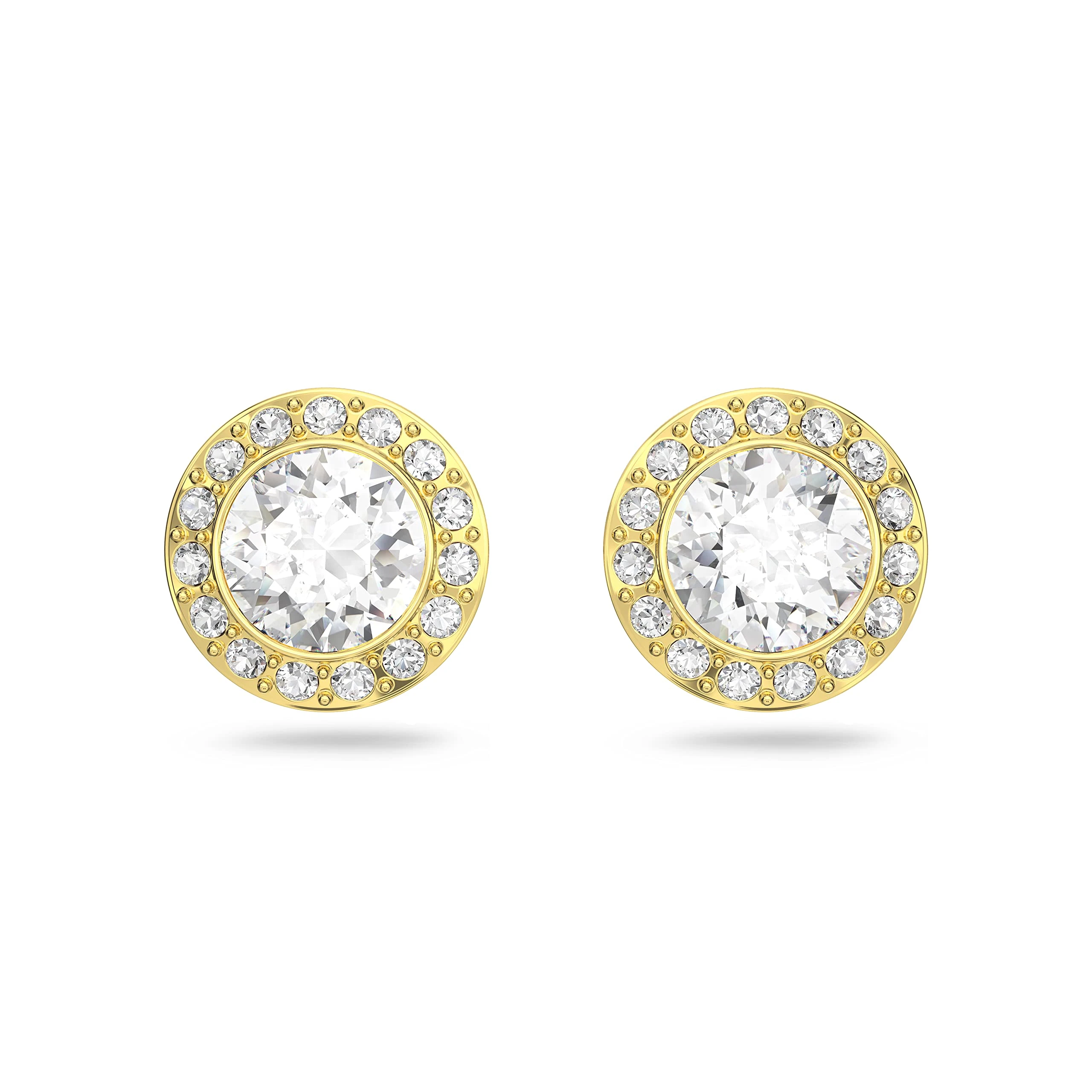 Swarovski Womens Stud Earrings, Crystals, Gold Tone Plated / White, One Size