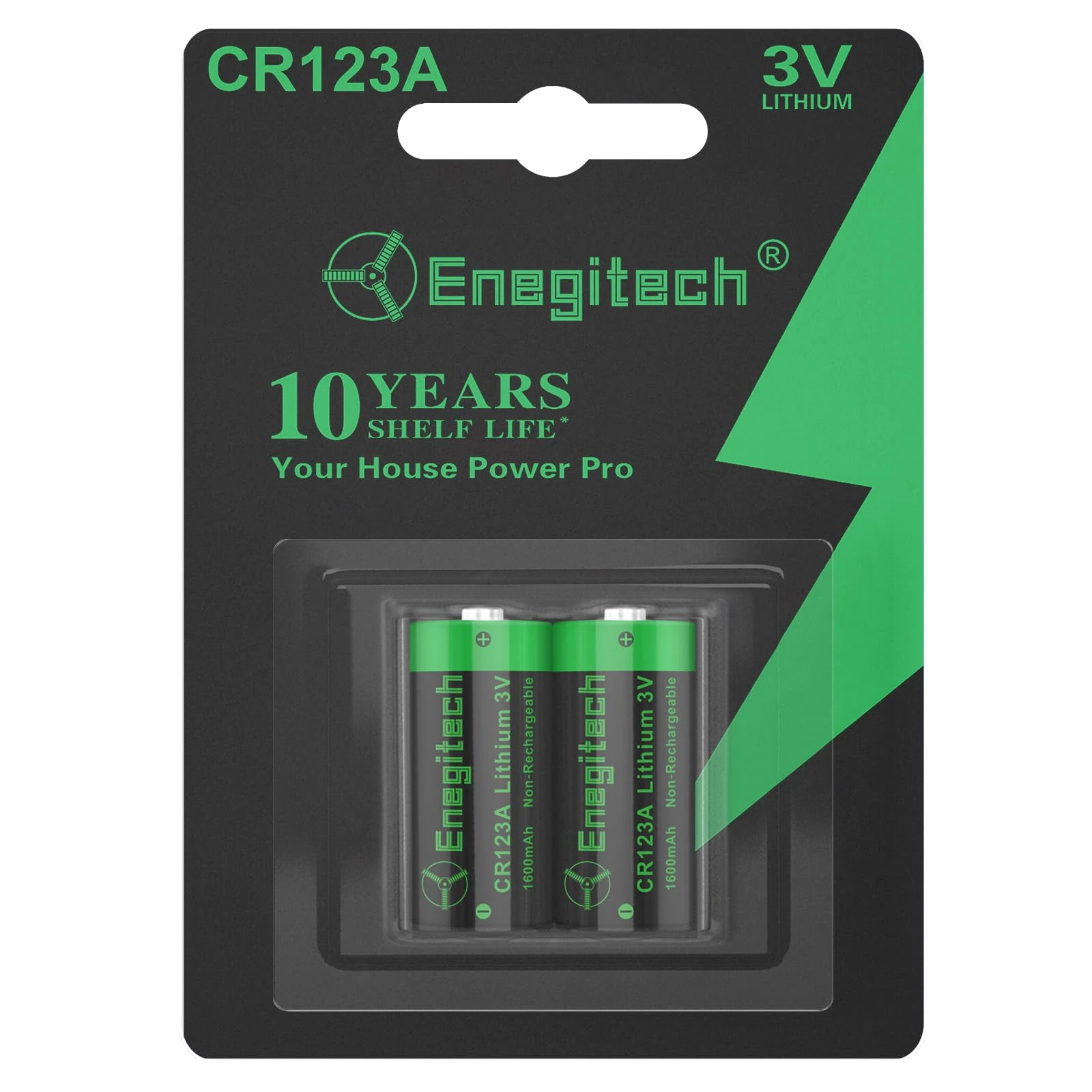 Enegitech CR123A 3V Lithium Battery, CR17345 123 3 Volt Disposable Battery for Smoke Alarm, Motion Sensor, Security Alarm Sensor, Camera Non-Rechargeable (CR123A 2 Pack)