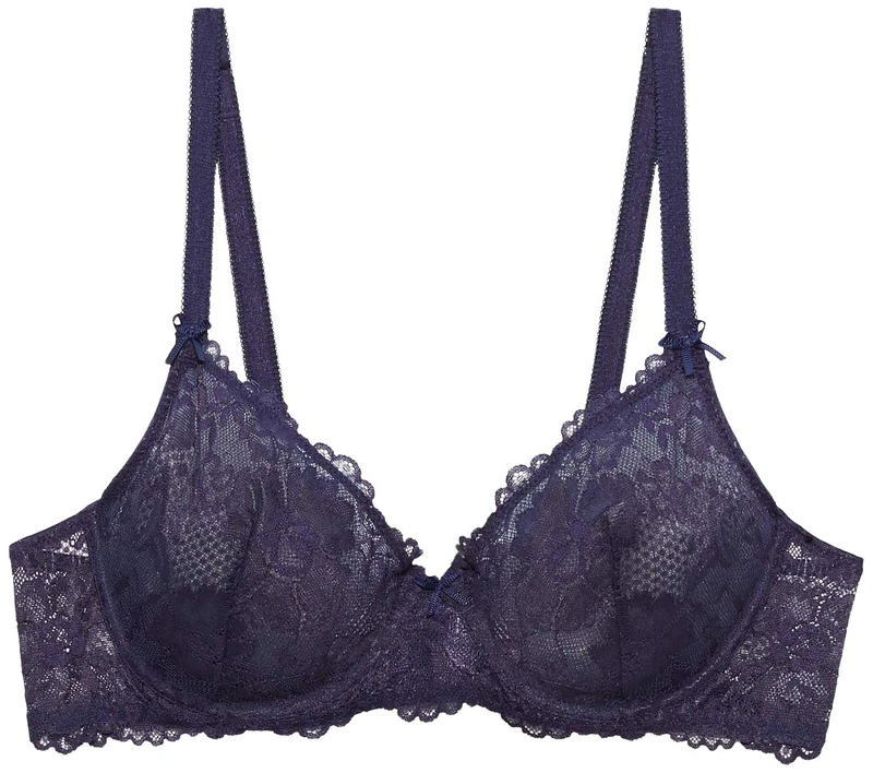 Savage X Fenty Women's Floral Lace Unlined Bra, Navy Blue, 36DD
