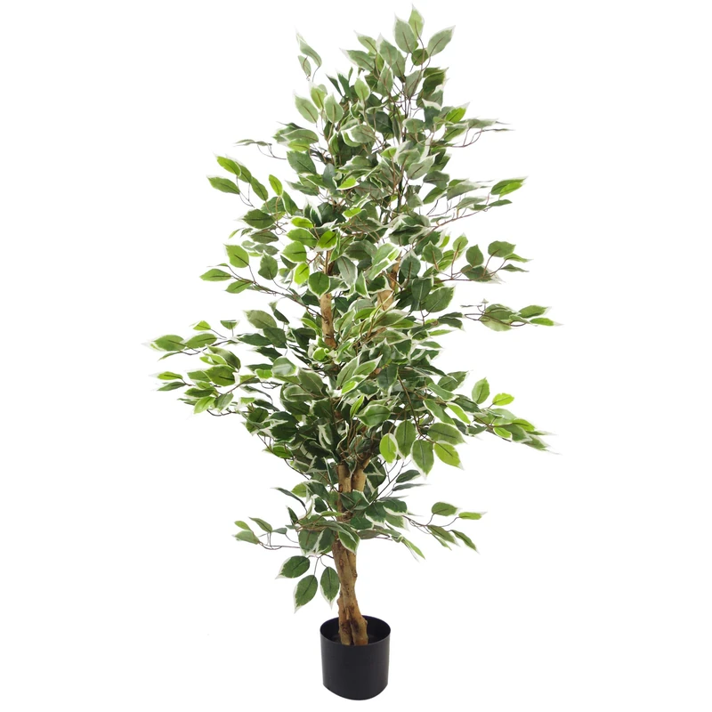 Leaf Artificial Ficus Tree/Plant, White Edge Bushy, 120cm - Image 1