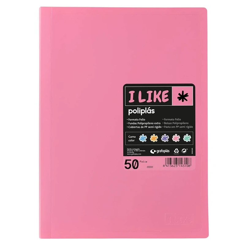 Grafoplás 1461353 Folio-Size 50 Welded Pockets Pink Polyplás I Like