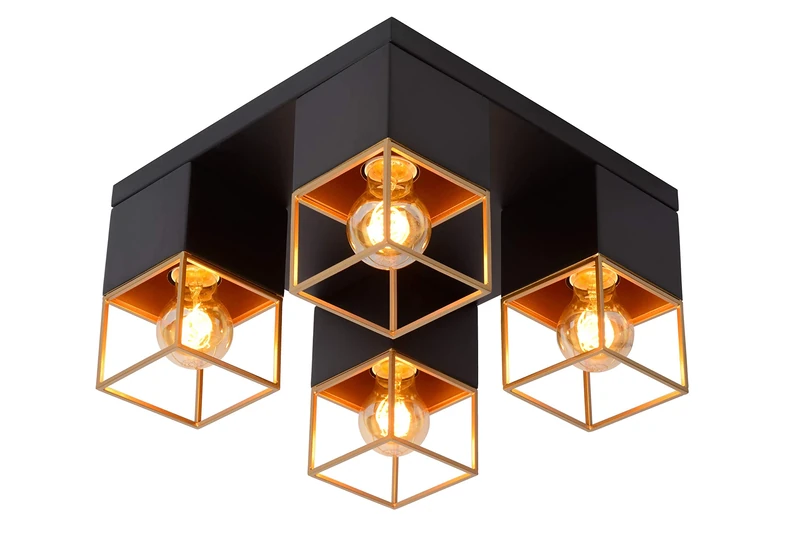 Lucide Flush Ceiling Light, Metal, E27, 160 W, Black, Gold