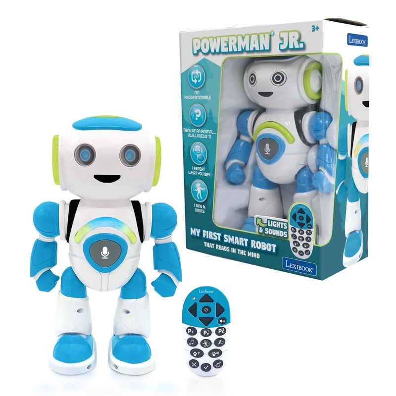 LEXIBOOK - Powerman Jr. Smart Interactive Toy Robot that Reads in the Mind Toy for Kids Dancing Plays Music Animal Quiz STEM Programmable Remote Control Boy Robot Junior Green/Blue - ROB20EN