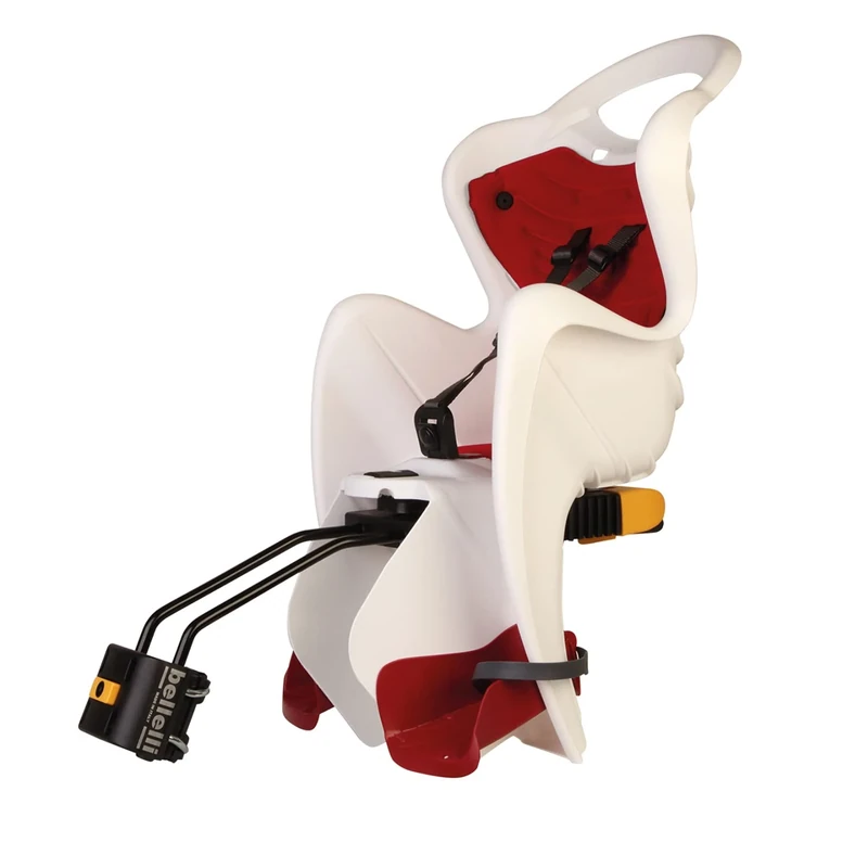 b bellelli Mr Fox - Rear Bicycle Seat - for Children up to 22 kg, from 3 to 8 Years - Fixes to Frame, Reclining - White and Red