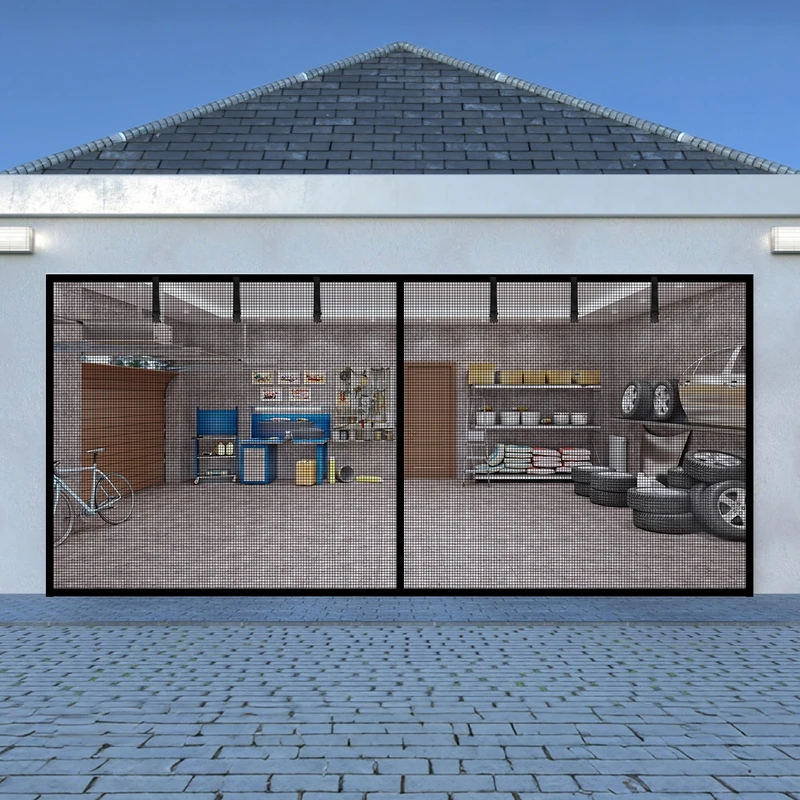 Reinforced Fiberglass Garage Door Screen - Magnetic, Hands Free 16x7FT Screen for 2 Car Garage - Image 1