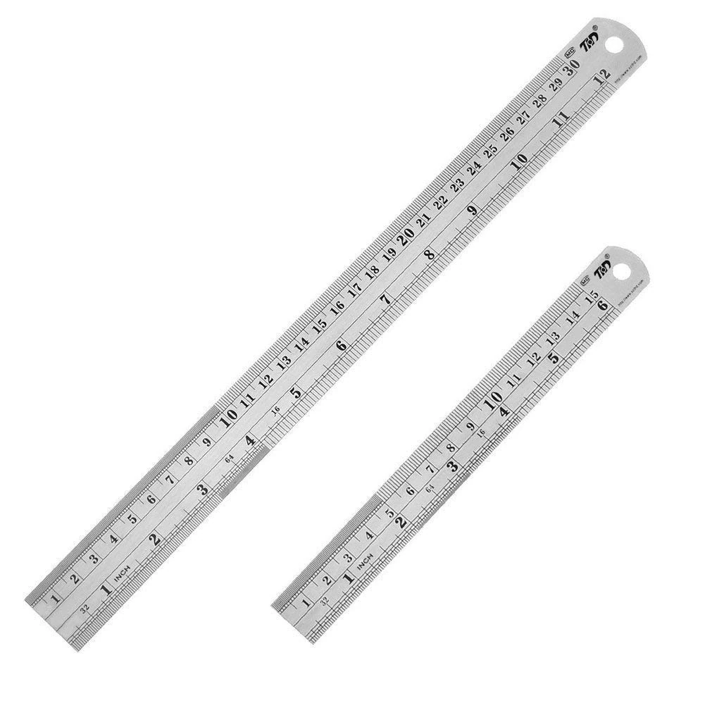 Heavy Duty Stainless Steel Ruler Set 12 Inch (30 CM) + 6 Inch (15 CM) Metal Rulers Kit - Perfect Straight Edge For Easy Measurements