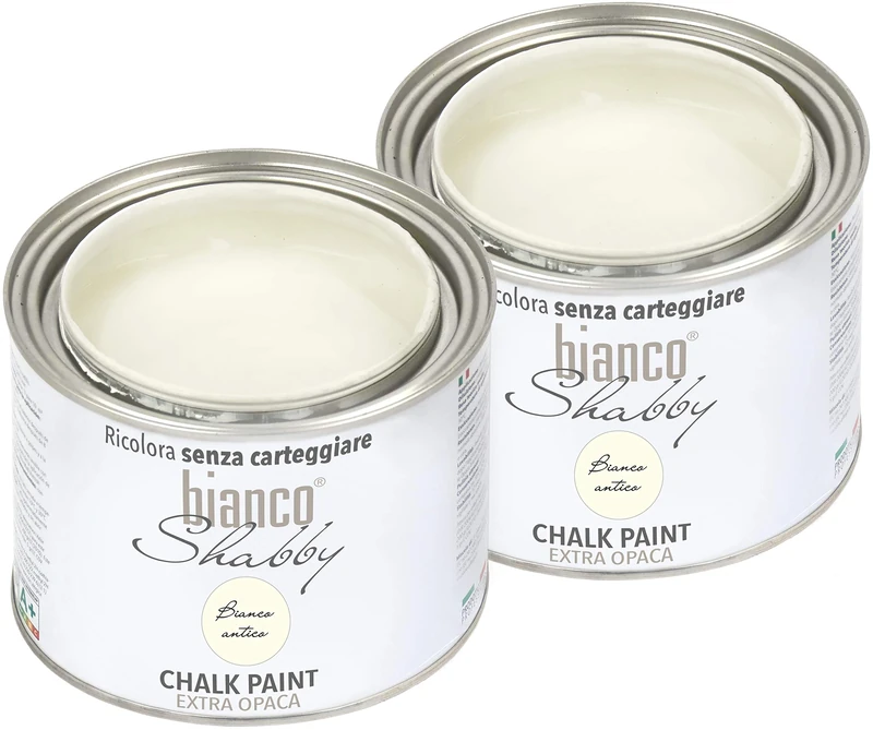 bianco Shabby® Bianco Antico Water-based chalk paint for all surfaces and perfect for decorative effects - Chalk Paint Extra Matt (2x500 ml)