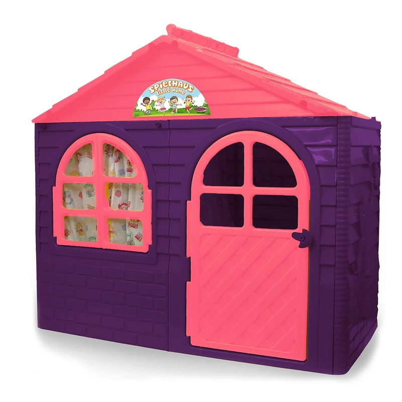 JAMARA 460498 Little Home Playhouse Made of Robust Plastic, Assembly, Sturdy Plug-In System, Easy to Clean, Suitable for Indoor and Outdoor Use, Door/Window Can Be Open, Curtains, Purple